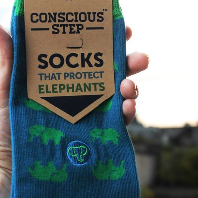 Conscious Step Socks that Protect Elephants Blue & Green