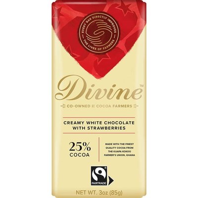 Divine Chocolate White Chocolate with Strawberries Large Bar 3oz