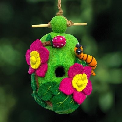 DZI Handmade Raspberry Caterpillar Felt Birdhouse