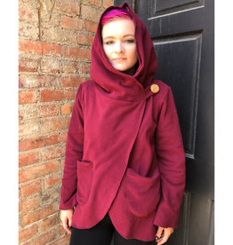 Ganesh Himal Fleece Jacket with Hood: Burgundy