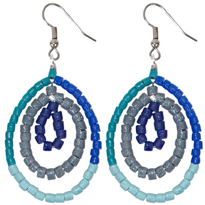 Global Mamas Ombre Glass Bead Earrings: Stone Blue