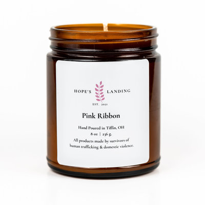 Hopes Landing Pink Ribbon Candle 8oz Jar