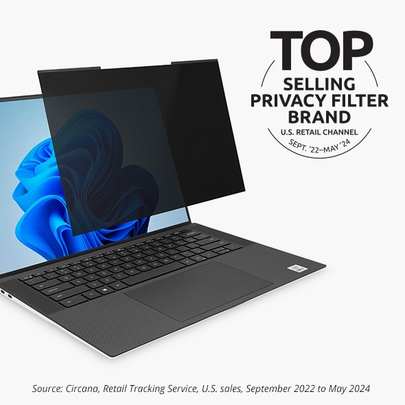 Privacy Screen Filter over a Laptop with a badge that says TOP Selling Privacy Filter Brand (U.S. Retail Channel)