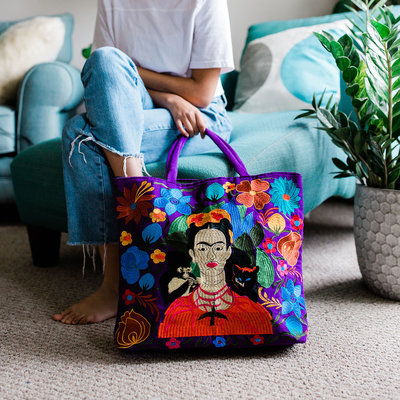 Lucia's Imports Frida Embroidered Tote Bag