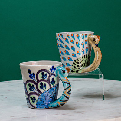 Lucia's Imports Hand-Painted Ceramic Mug: Peacock