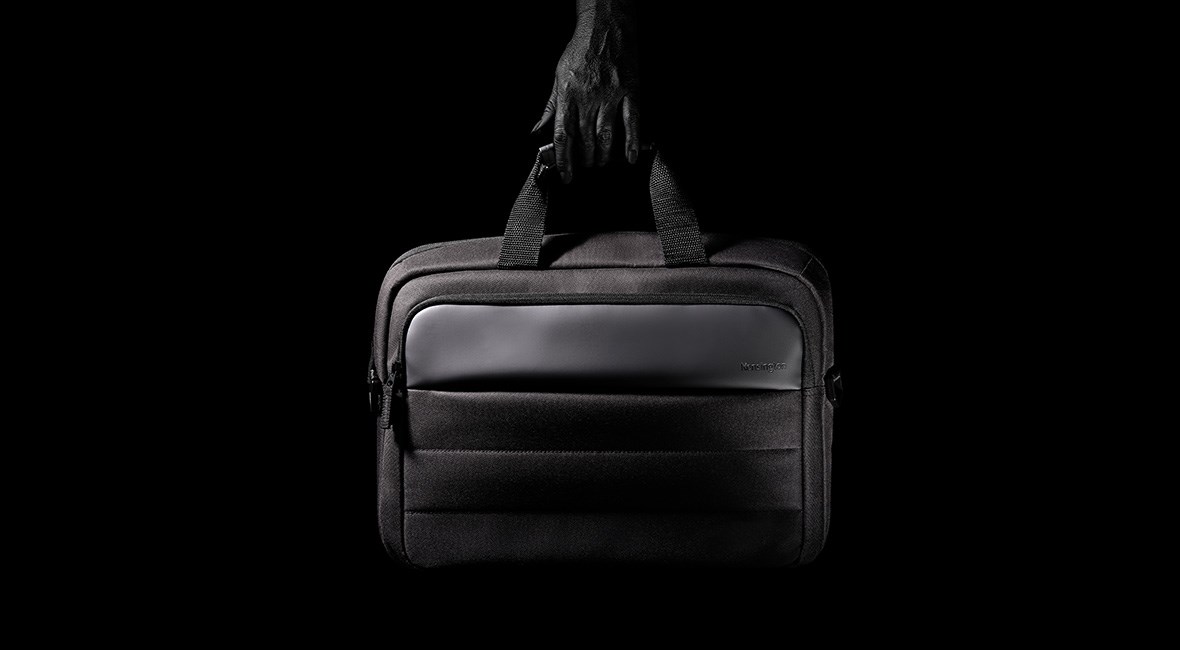 A dark image showcasing a Kensington EQ Laptop Carrying Case 16