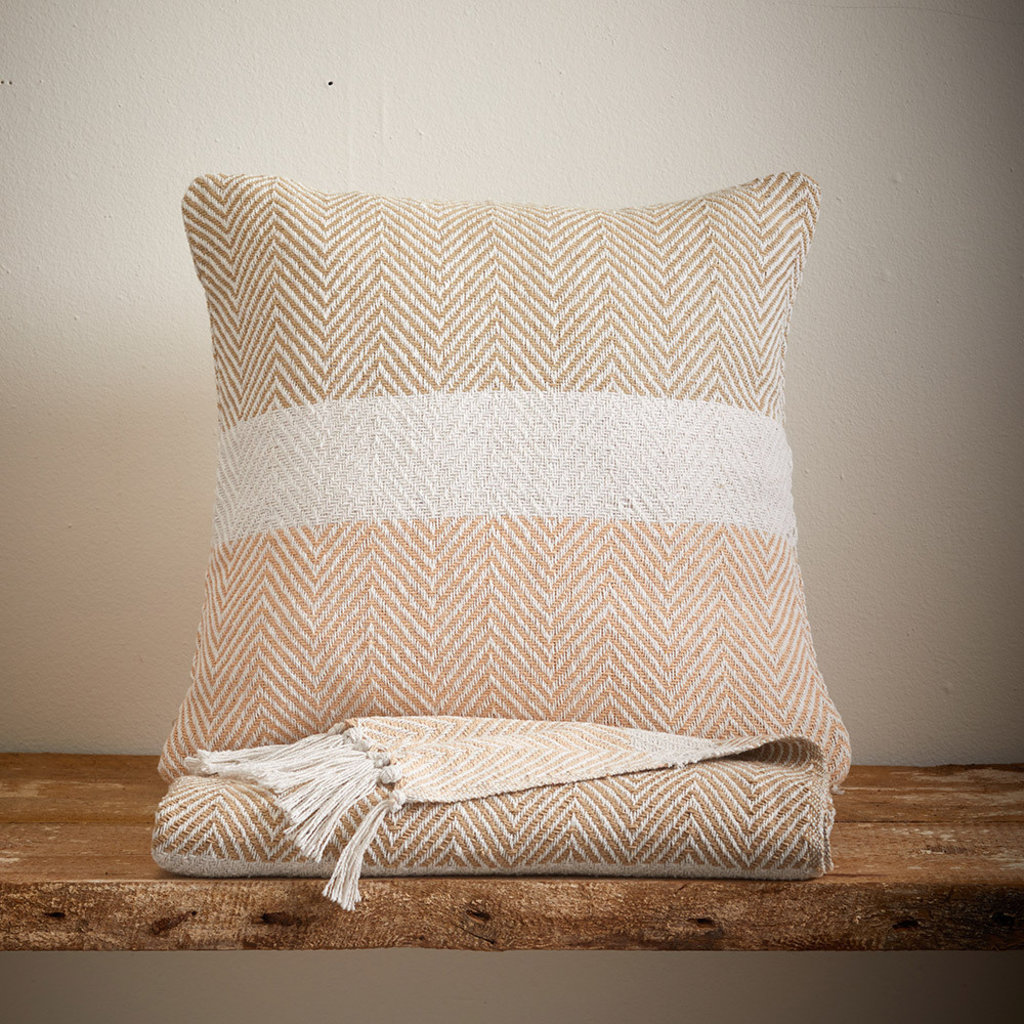 Serrv Cotton Rethread  Natural Striped Throw Blanket