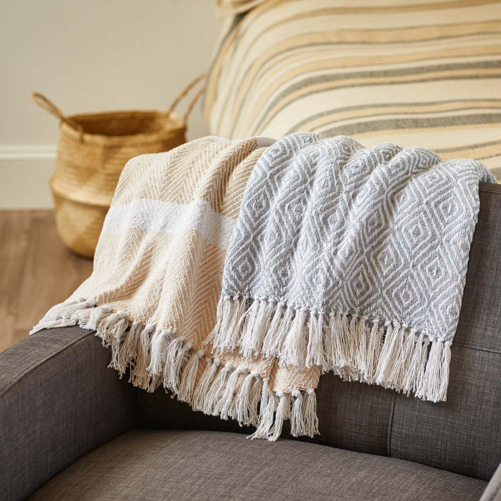 Serrv Cotton Rethread  Natural Striped Throw Blanket