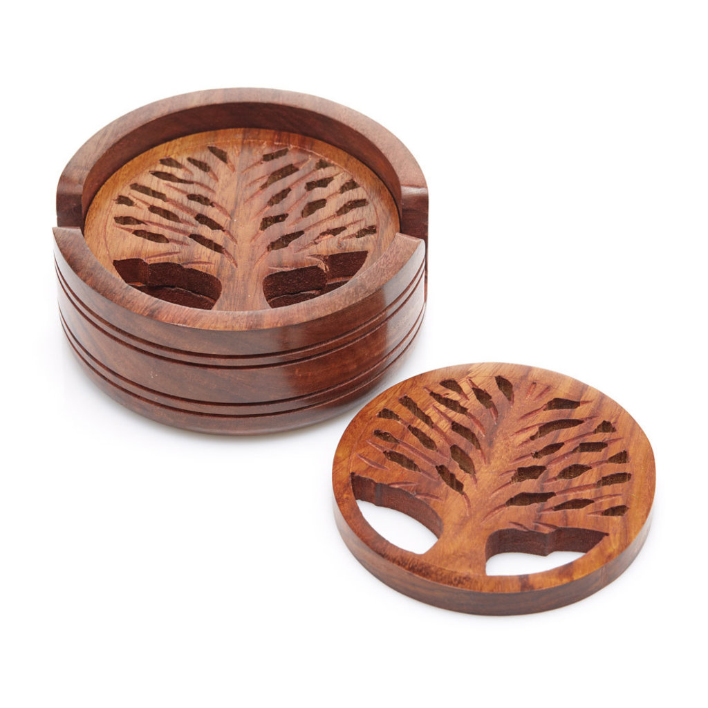 Serrv Tree of Life Shesham Wood Coasters (Set of 4)