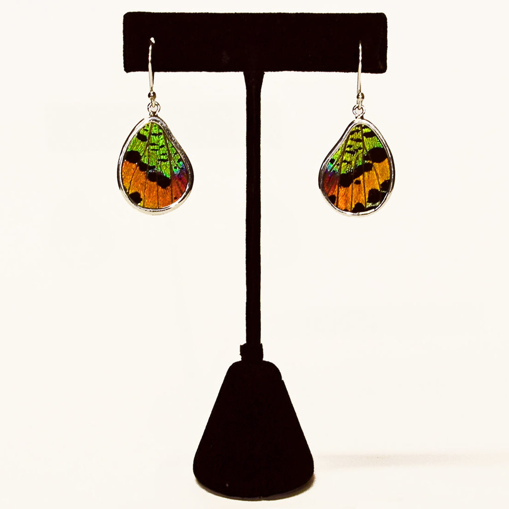Silver Tree Designs Butterfly Wing Teardrop Earrings: Rainbow Sunset Moth