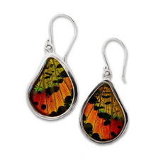 Silver Tree Designs Butterfly Wing Teardrop Earrings: Rainbow Sunset Moth