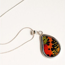 Silver Tree Designs Butterfly Wing Teardrop Pendant: Rainbow Sunset Moth