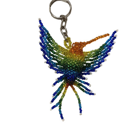 Unique Batik Beaded Keychain: Hummingbird