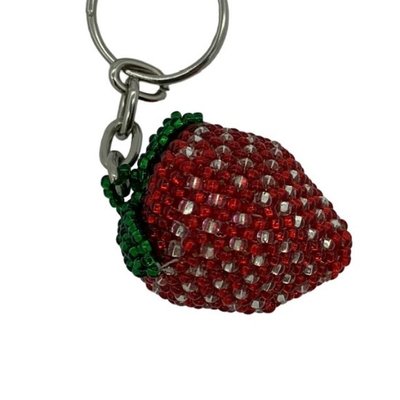 Unique Batik Beaded Keychain: Strawberry