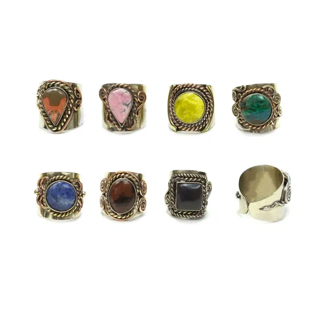 Minga Imports Three metal applique stone ring