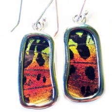 Silver Tree Designs Butterfly Wing Small Rectangle Earrings: Rainbow Sunset Moth