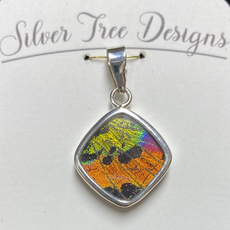 Silver Tree Designs Butterfly Wing Square Pendant: Rainbow Sunset Moth